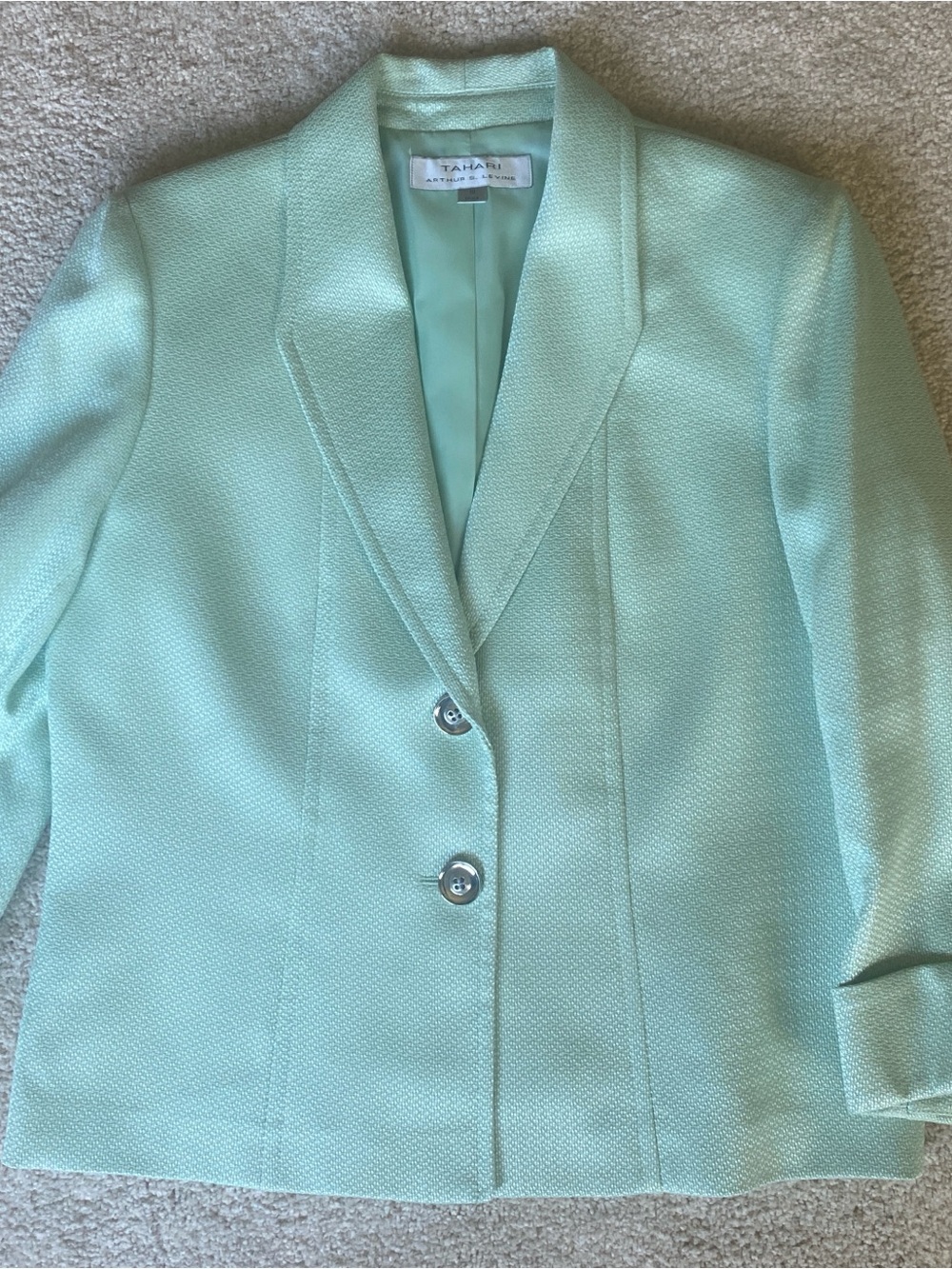 Tahari ASL Mint Green Two-Button Tailored Blazer Size 10
